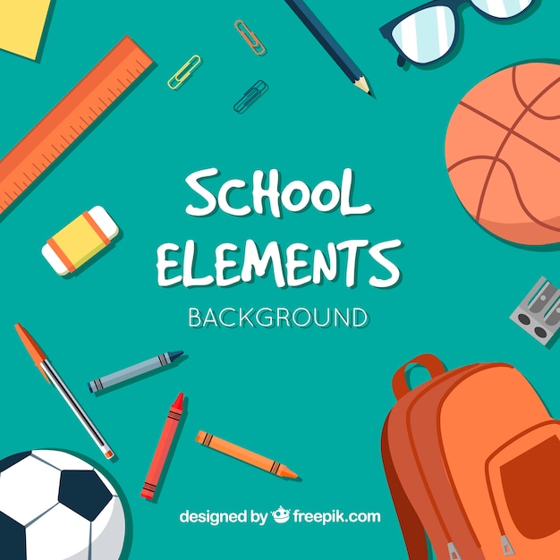 Free vector school elements background with education supplies