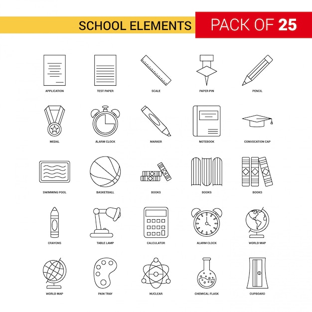 Free vector school elements black line icon