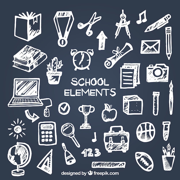 Free vector school elements in blackboard style