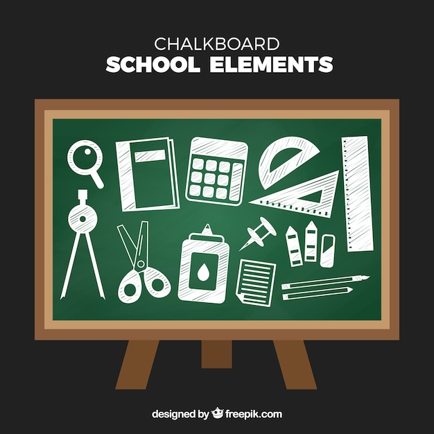 School elements collection in chalk style