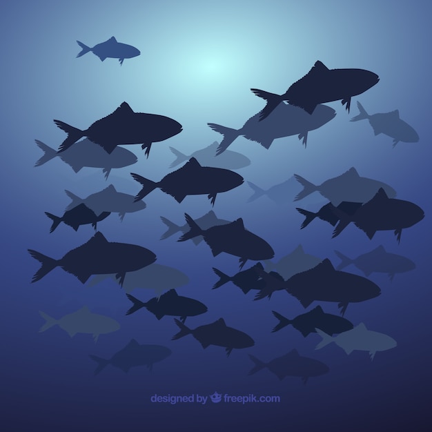 Free vector school of fishes background in hand drawn style