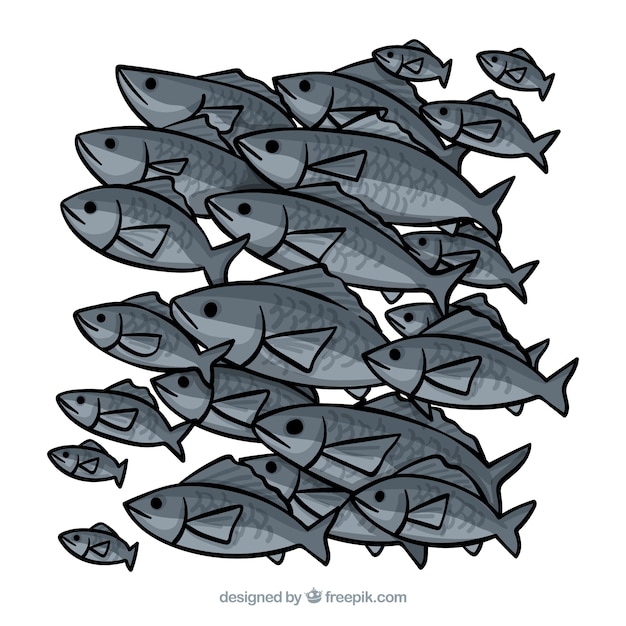 Free vector school of fishes background in hand drawn style