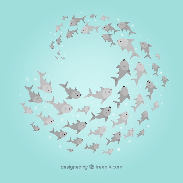 Free vector school of fishes background in hand drawn style