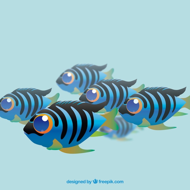 School of fishes background with deep sea in flat style