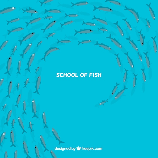 Free vector school of fishes background with deep sea in flat style
