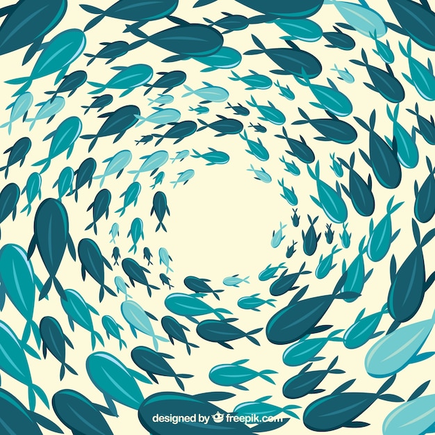 Free vector school of fishes background with deep sea