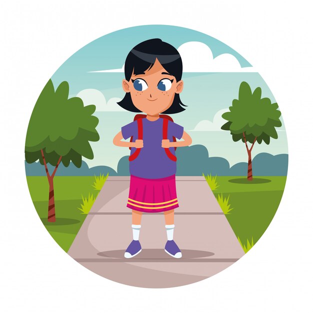 School girl with backpack cartoon