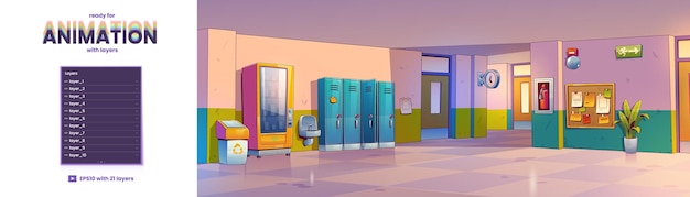 Free vector school hallway corridor layers ready for animation