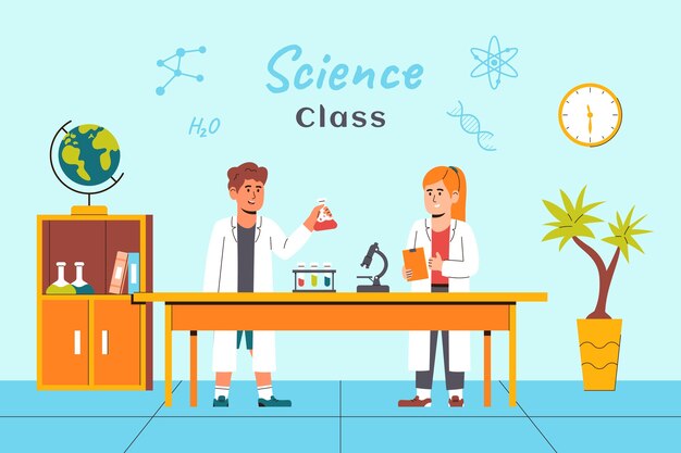 School hand drawn flat science class illustration