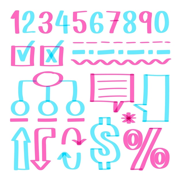 Raccolta di elementi di scuola infografica con pennarelli colorati