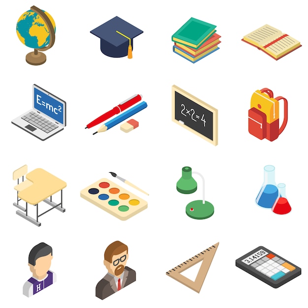 School isometric icons set