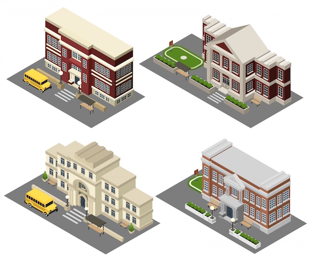 School isometric icons set