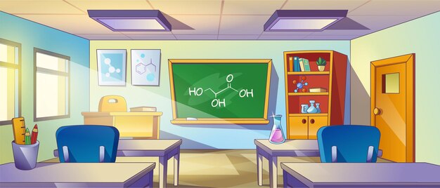 School lab interior with furniture and equipment