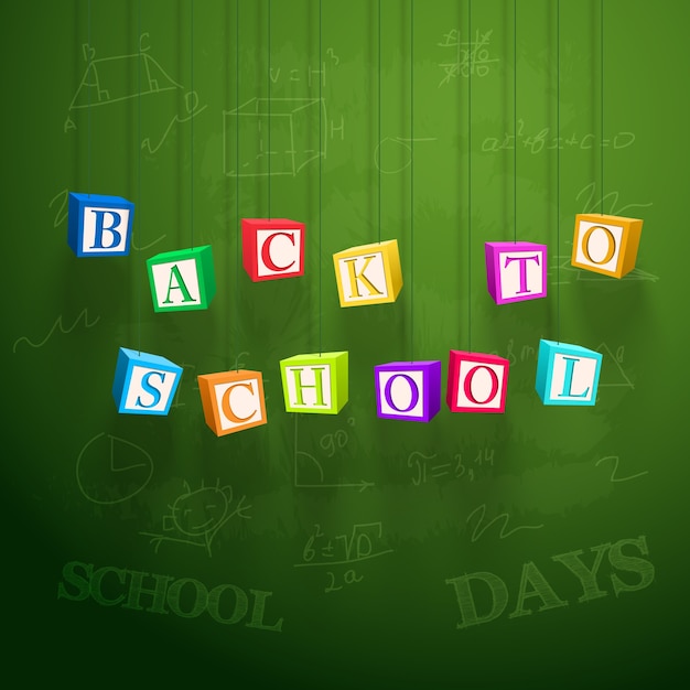 School learning poster with hanging colorful cubes with letters