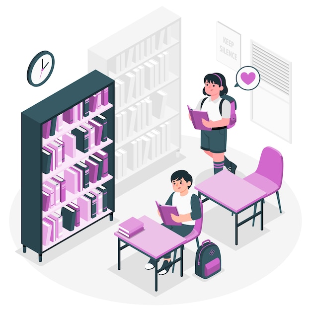 Free vector school library concept illustration