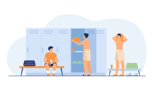 School locker room isolated flat vector illustration. Changing clothes after training.