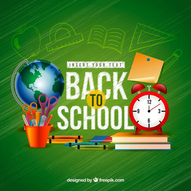 School materials, alarm clock and world globe