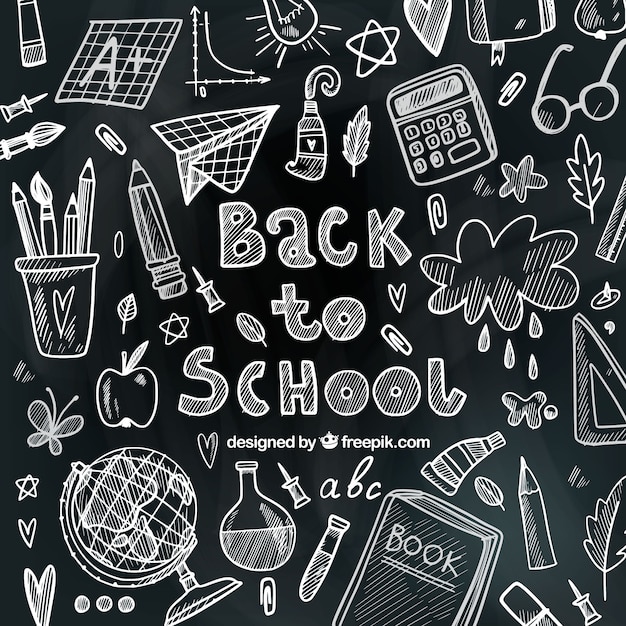 Free vector school materials drawn with chalk