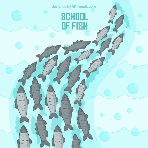 手描きのスタイルで魚の背景の学校