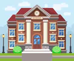 無料ベクター 学校または大学の建物。ベクトルフラット教育の概念。教育学校、建築学校、研究学校または大学のイラスト