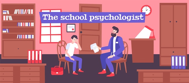 Lo psicologo scolastico aiuta l'illustrazione dello scolaro