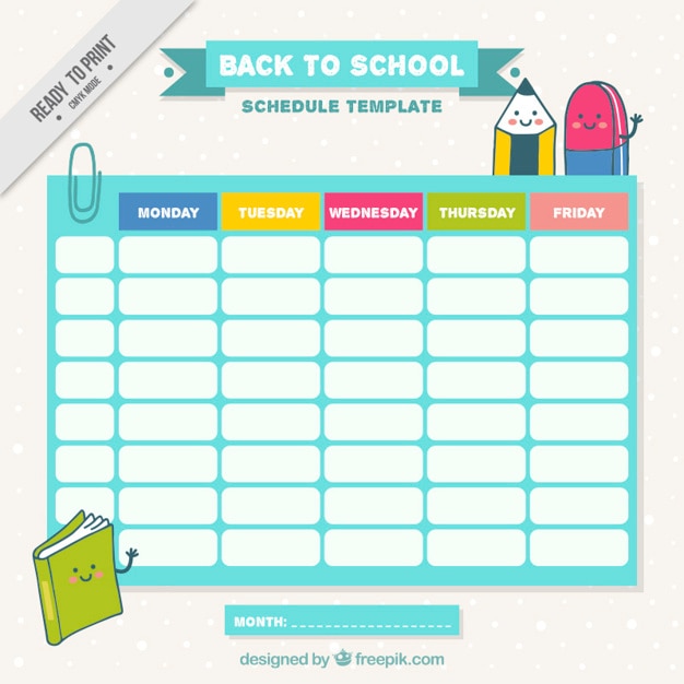 Free vector school schedule with nice drawings