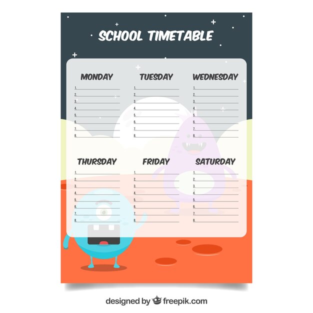 School schedule with space landscape