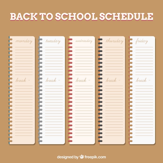 Free vector school schedules in notebooks