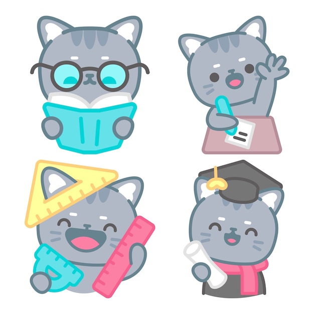 School stickers collection with tomomi the cat