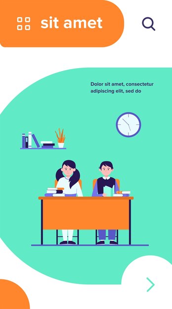 教室で勉強している幸せな生徒は フラットなイラストを分離しました 学校の授業でテーブルに座っている漫画の子供たちのキャラクター 無料のベクター