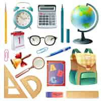 Free vector school supplies realistic icons collection