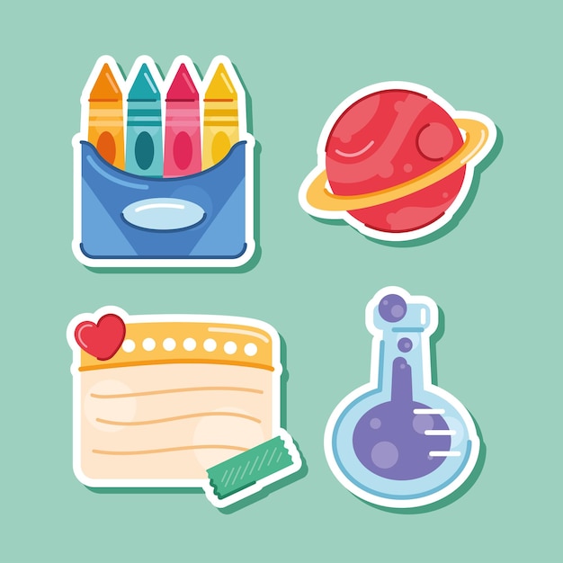 school supplies set four icons