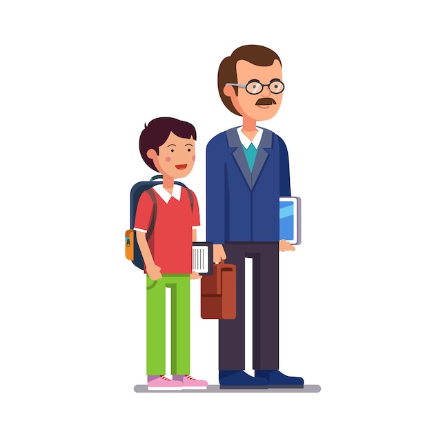 Free vector school teacher standing with his son or student