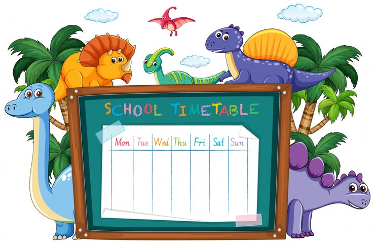 Free Vector school time table with dinosaur