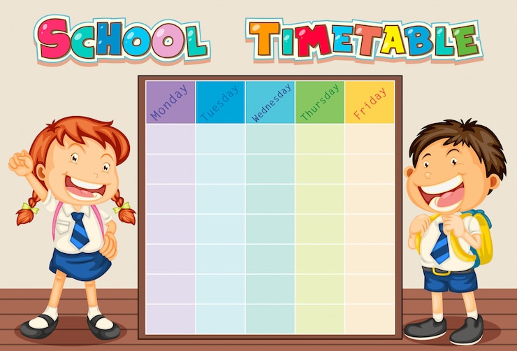 Free Vector school time table with student
