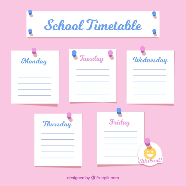 Free vector school timetable as notes