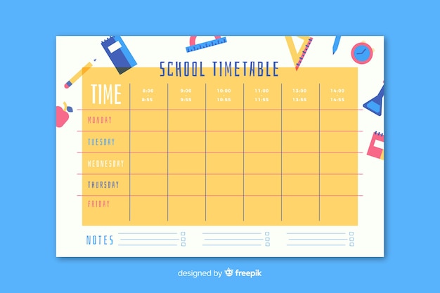 Free vector school timetable in flat style