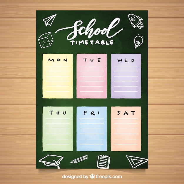 Free vector school timetable to organize activities