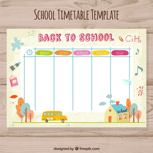 Free vector school timetable to organize activities