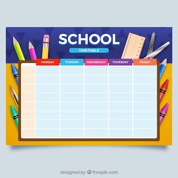 Free vector school timetable to organize activities
