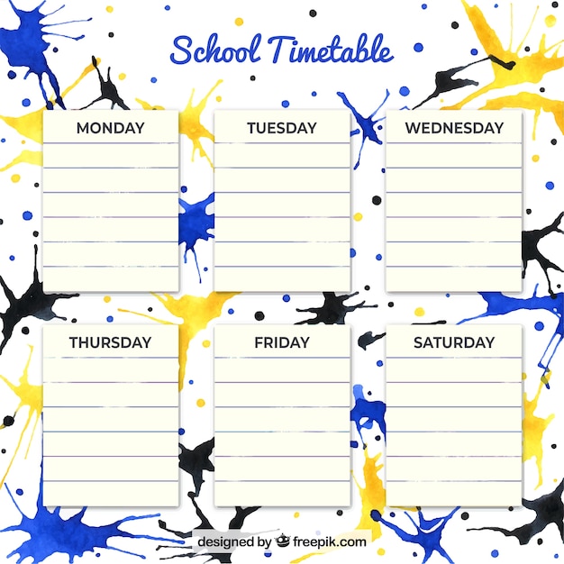 Free vector school timetable to organize activities