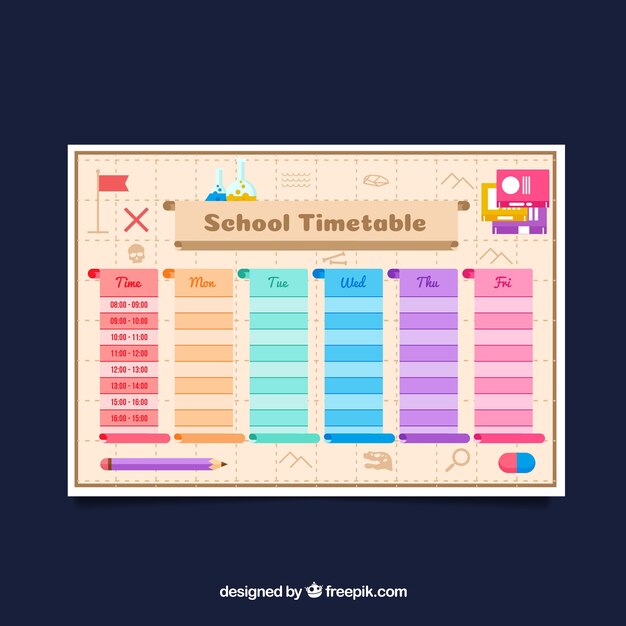 Free vector school timetable to organize