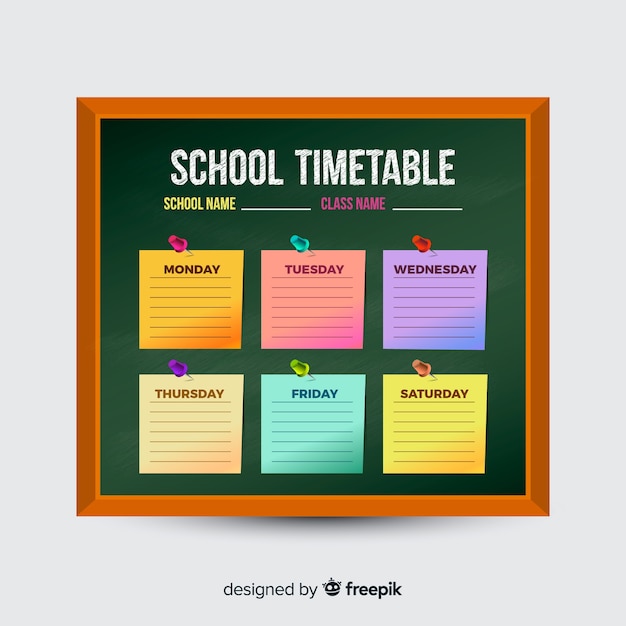 Free vector school timetable realistic style template