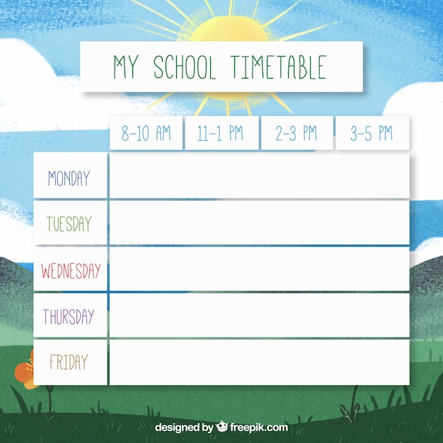 Free vector school timetable and sunny landscape