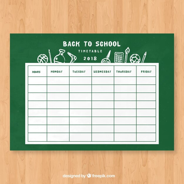 School timetable template in chalk style