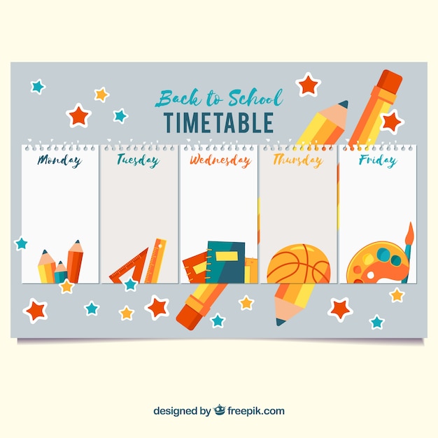 Free vector school timetable template in flat style