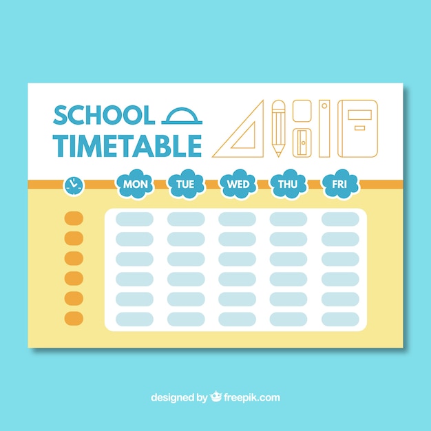 평면 스타일의 학교 시간표 템플릿