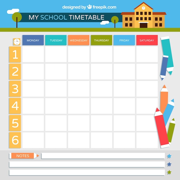 School timetable template to organize activities