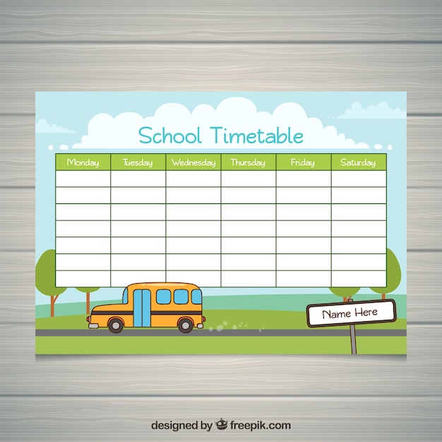 Free vector school timetable template to organize activities