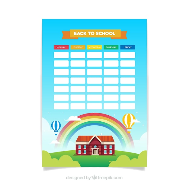 Free vector school timetable template to organize activities